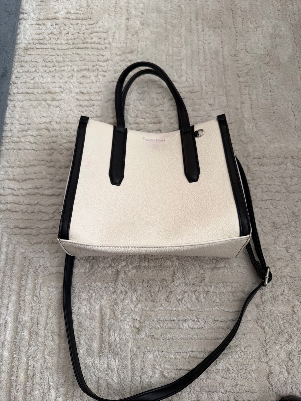 Calvin Klein Ivory Black Colorblock Satchel Crossbody Bag Top Handle